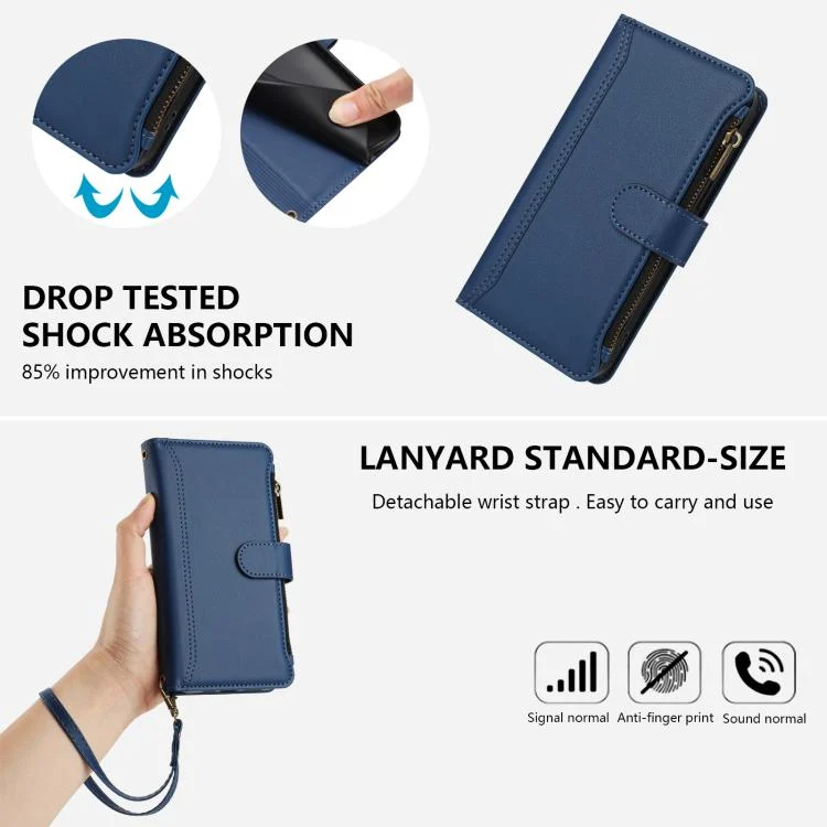 EDA007979101A_5.webp Magnetic Closure 9 Card Slots Zipper Leather Case with Hand Strap, For iPhone 16e, For iPhone 16 Pro Max, For iPhone 16 Pro - Image 6