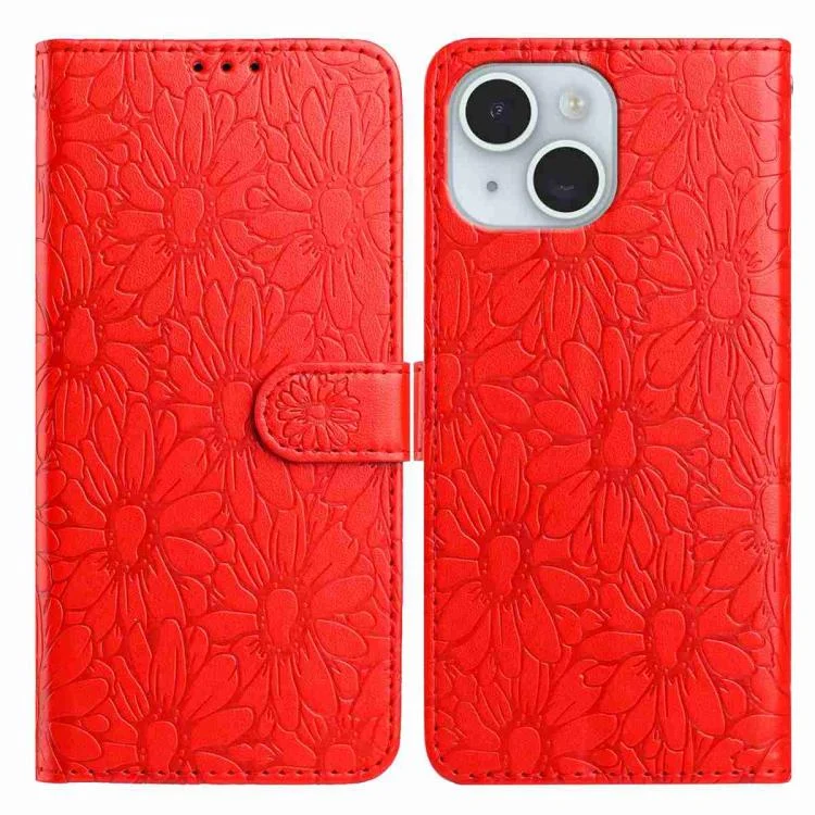 EDA007982113A.webp Daisy Embossed Leather Phone Case, For iPhone 14, For iPhone 14 Pro - Image 1