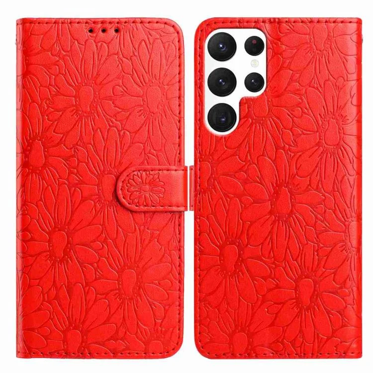 Daisy Embossed Leather Phone Case, For Samsung Galaxy S22 Ultra 5G, For Samsung Galaxy S22+ 5G