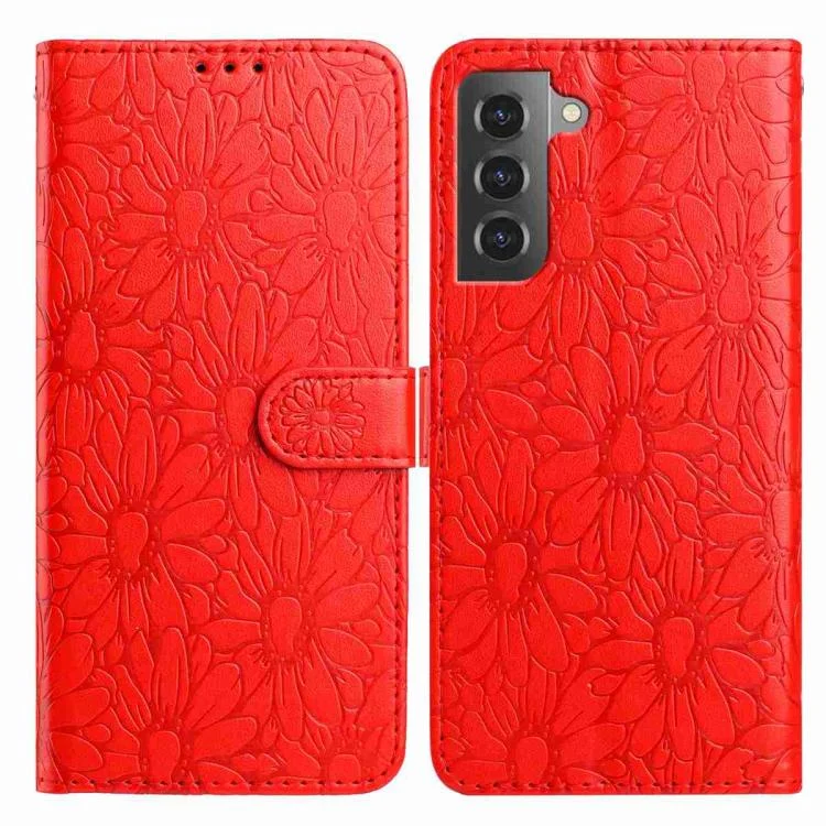 Daisy Embossed Leather Phone Case, For Samsung Galaxy S21+ 5G, For Samsung Galaxy S21 Ultra 5G