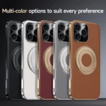 Plain Leather Hybrid Metal Holder MagSafe Phone Case, For iPhone 16 Pro Max, For iPhone 16 Pro, For iPhone 16, For iPhone 15 Pro Max - Image 2