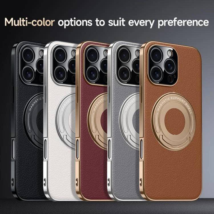 EDA0080244_B1.webp Plain Leather Hybrid Metal Holder MagSafe Phone Case, For iPhone 16 Pro Max, For iPhone 16 Pro, For iPhone 16, For iPhone 15 Pro Max - Image 2