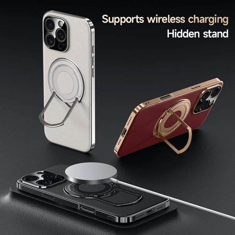 EDA0080244_B2.webp Plain Leather Hybrid Metal Holder MagSafe Phone Case, For iPhone 16 Pro Max, For iPhone 16 Pro, For iPhone 16, For iPhone 15 Pro Max - Image 3