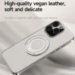 Plain Leather Hybrid Metal Holder MagSafe Phone Case, For iPhone 16 Pro Max, For iPhone 16 Pro, For iPhone 16, For iPhone 15 Pro Max - Image 4
