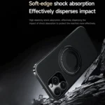 Plain Leather Hybrid Metal Holder MagSafe Phone Case, For iPhone 16 Pro Max, For iPhone 16 Pro, For iPhone 16, For iPhone 15 Pro Max - Image 8