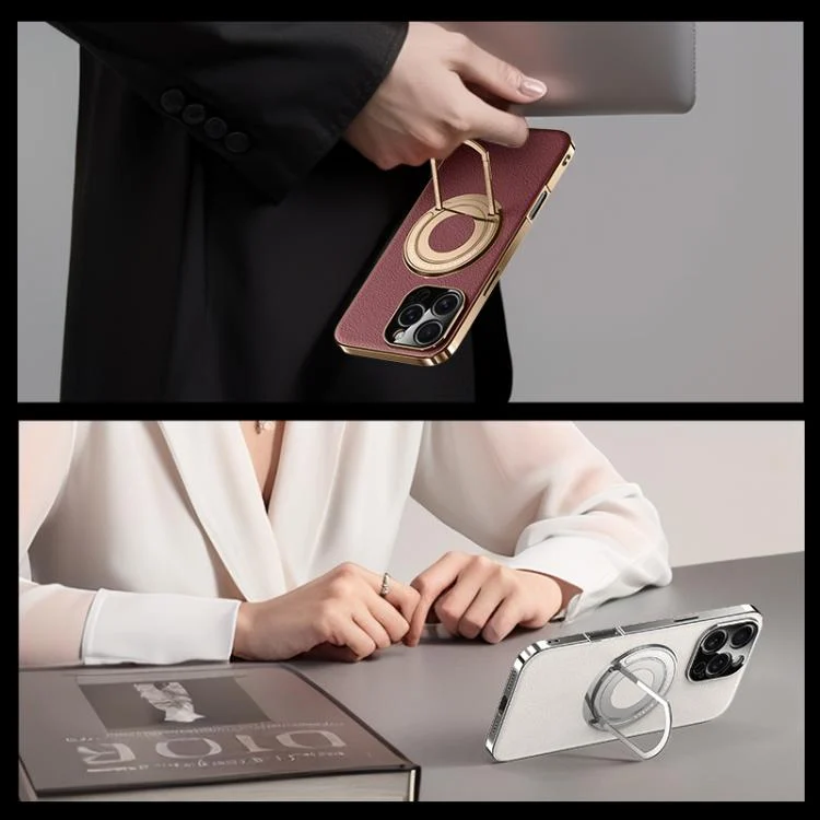 EDA0080244_B8.webp Plain Leather Hybrid Metal Holder MagSafe Phone Case, For iPhone 16 Pro Max, For iPhone 16 Pro, For iPhone 16, For iPhone 15 Pro Max - Image 9