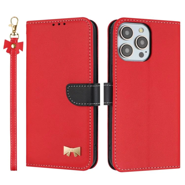 Metal Bow Leather Phone Case with Hand Strap, For iPhone 13 Pro, For iPhone 12 / 12 Pro, For iPhone 12 Pro Max