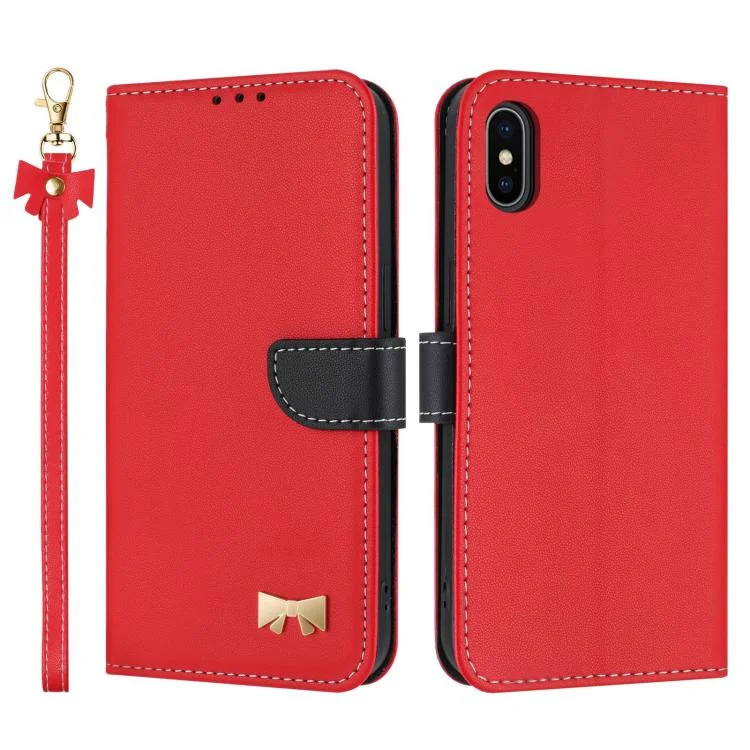 Metal Bow Leather Phone Case with Hand Strap, For iPhone X / XS, For iPhone XR, For iPhone XS Max
