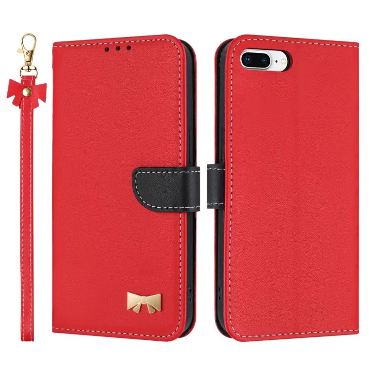 Metal Bow Leather Phone Case with Hand Strap, For iPhone 7 Plus / 8 Plus