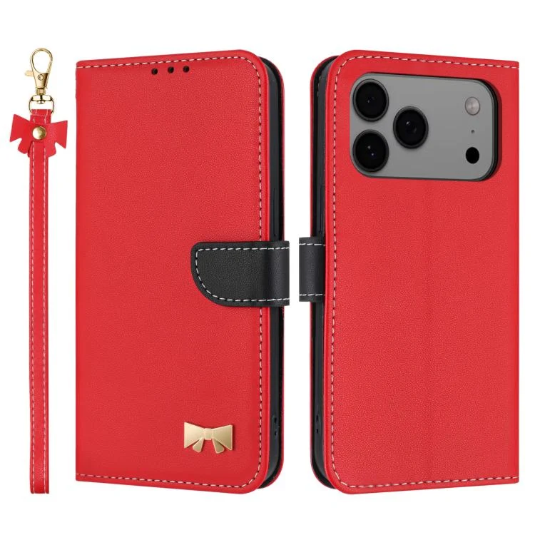 Metal Bow Leather Phone Case with Hand Strap, For iPhone 17 Pro Max, For iPhone 17 Pro, For iPhone 17