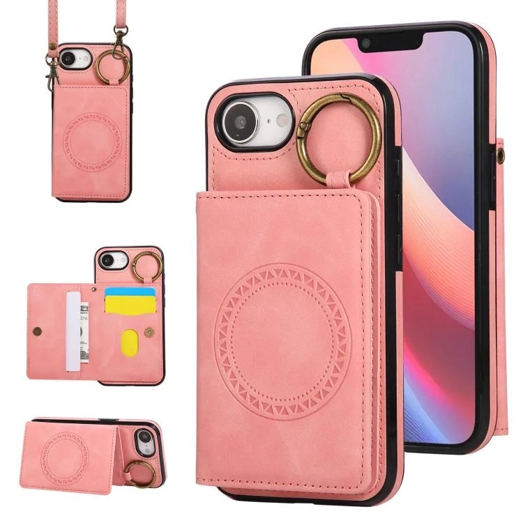 Car Magnetic Ring Buckle Card Bag Phone Case with Lanyard, For iPhone 16e, For iPhone 16 Pro Max