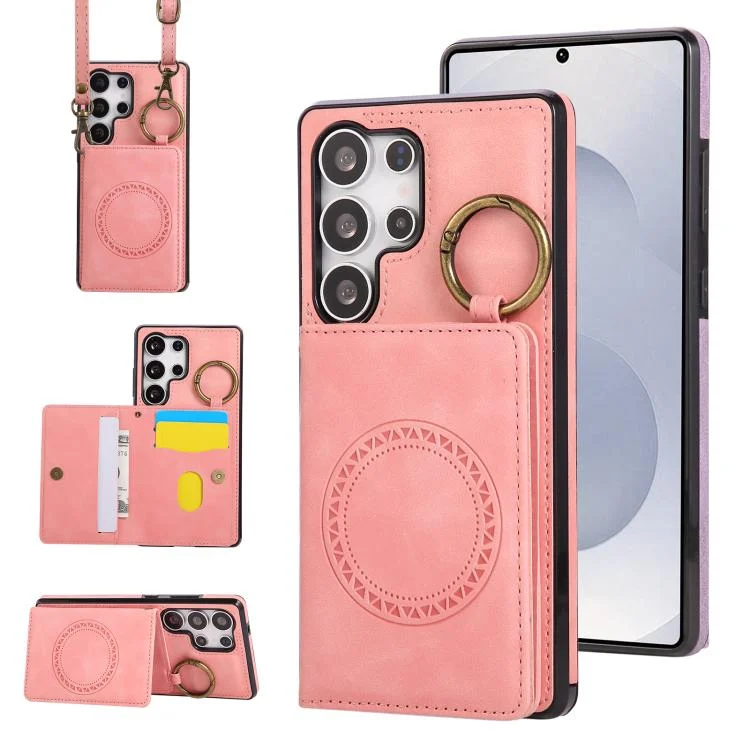 Car Magnetic Ring Buckle Card Bag Phone Case with Lanyard, For Samsung Galaxy S25 Ultra 5G