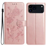 Rose Flower Embossing Pattern Leather Phone Case, For iPhone 17 Pro Max, For iPhone 17 Pro