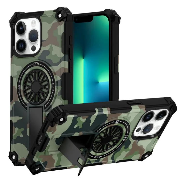 Camouflage Kickstand Rotating Shaft MagSafe Phone Case, For iPhone 13 Pro Max, For iPhone 13 Pro