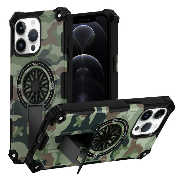 Camouflage Kickstand Rotating Shaft MagSafe Phone Case, For iPhone 12 / 12 Pro, For iPhone 12 Pro Max