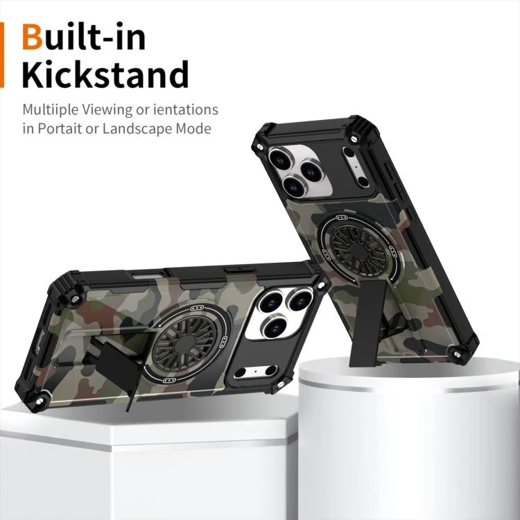 EDA008112018A_1.webp Camouflage Kickstand Rotating Shaft MagSafe Phone Case, For iPhone 12 / 12 Pro, For iPhone 12 Pro Max - Image 2