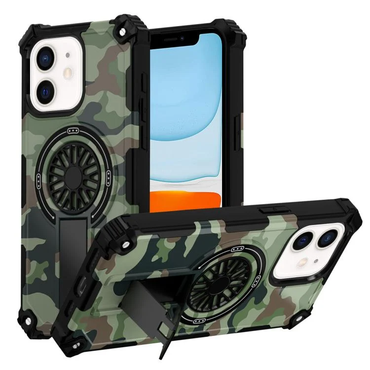 Camouflage Kickstand Rotating Shaft MagSafe Phone Case, For iPhone 11
