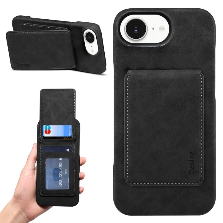 Denior D28 Retro Texture RFID MagSafe Vertical Flip Card-slot Phone Case, For iPhone 16e, For iPhone 16 Pro Max, For iPhone 16 Pro, For iPhone 16 Plus, For iPhone 16, For iPhone 15 Pro Max
