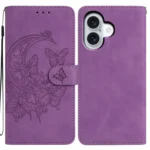 Moonlit Butterfly Dance Pattern Embossed Leather Phone Case, For iPhone 17, For iPhone 17 Air