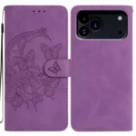 Moonlit Butterfly Dance Pattern Embossed Leather Phone Case, For iPhone 17 Pro Max, For iPhone 17 Pro