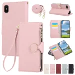 Round Buckle Zipper Wallet Leather Phone Case with Crossbody Strap, For iPhone X / XS, For iPhone XR, For iPhone XS Max, For iPhone 7 Plus / 8 Plus