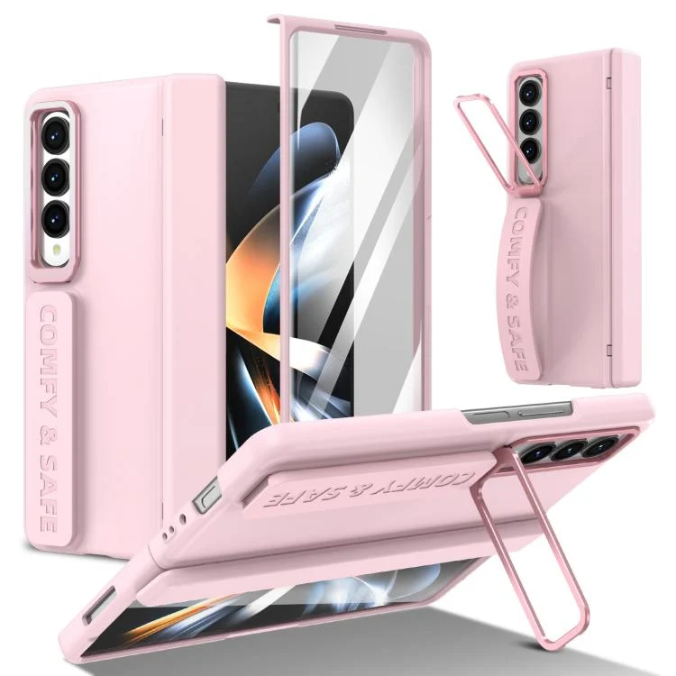 Film Integrated Lens Frame Bracket Phone Case with Wristband, For Samsung Galaxy Z Fold4