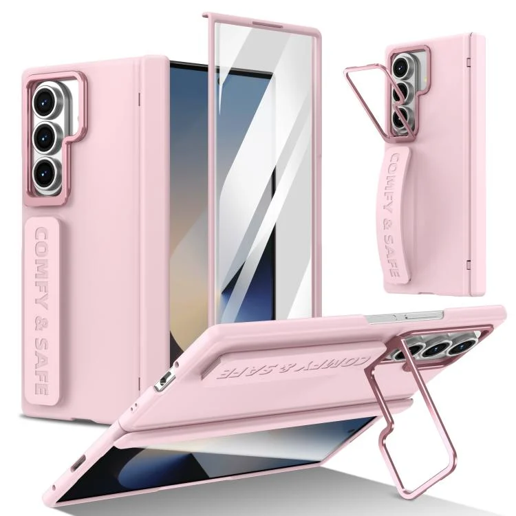 Film Integrated Lens Frame Bracket Phone Case with Wristband, For Samsung Galaxy Z Fold7, For Samsung Galaxy Z Fold6, For Samsung Galaxy Z Fold5