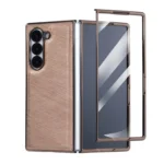 Bamboo Fiber Texture + Flannel Phone Case with Tempered Film, For Samsung Galaxy Z Fold7 5G, For Samsung Galaxy Z Fold6 5G, For Samsung Galaxy Z Fold5, For Samsung Galaxy Z Fold4