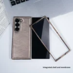 Bamboo Fiber Texture + Flannel Phone Case with Tempered Film, For Samsung Galaxy Z Fold7 5G, For Samsung Galaxy Z Fold6 5G, For Samsung Galaxy Z Fold5, For Samsung Galaxy Z Fold4 - Image 3