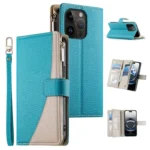 Stitching Multi-card Zipper Wallet Leather Phone Case with Short Strap, For iPhone 14 Pro, For iPhone 14 Pro Max, For iPhone SE 2022 / SE 2020 / 8 / 7