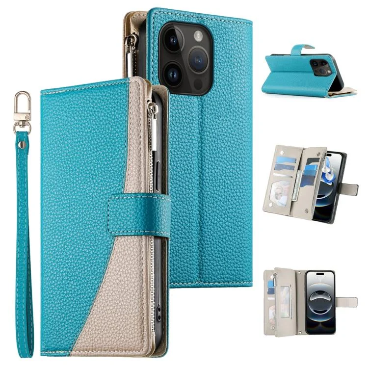 Stitching Multi-card Zipper Wallet Leather Phone Case with Short Strap, For iPhone 14 Pro, For iPhone 14 Pro Max, For iPhone SE 2022 / SE 2020 / 8 / 7