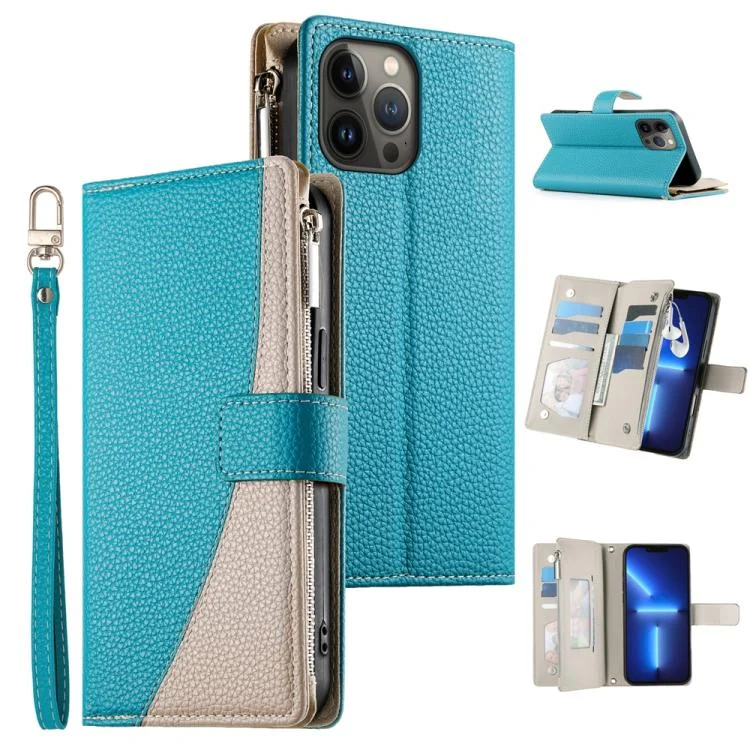 Stitching Multi-card Zipper Wallet Leather Phone Case with Short Strap, For iPhone 13 Pro Max, For iPhone 13 Pro, For iPhone 13 mini