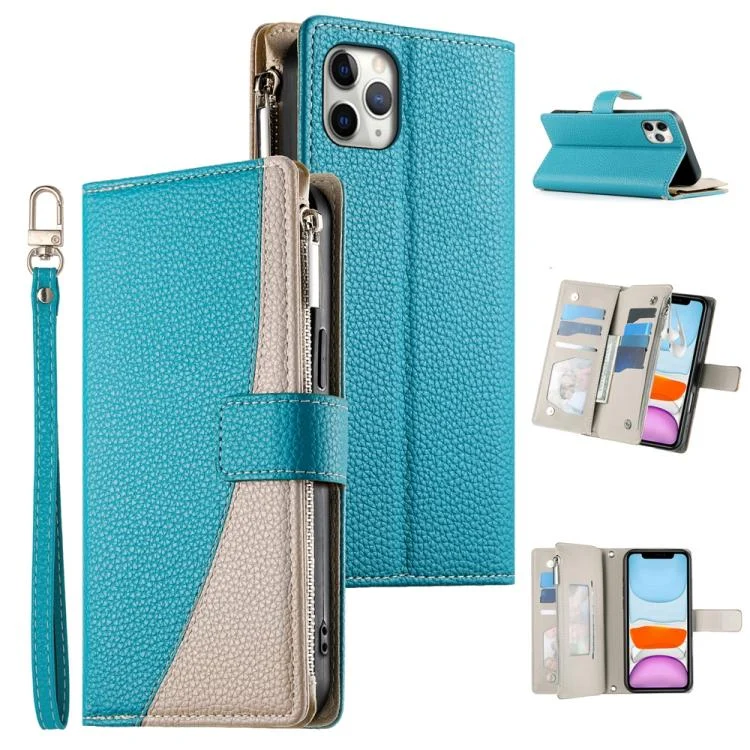 Stitching Multi-card Zipper Wallet Leather Phone Case with Short Strap, For iPhone 11 Pro Max, For iPhone 11, For iPhone 11 Pro