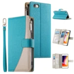 Stitching Multi-card Zipper Wallet Leather Phone Case with Short Strap, For iPhone 8 Plus / 7 Plus