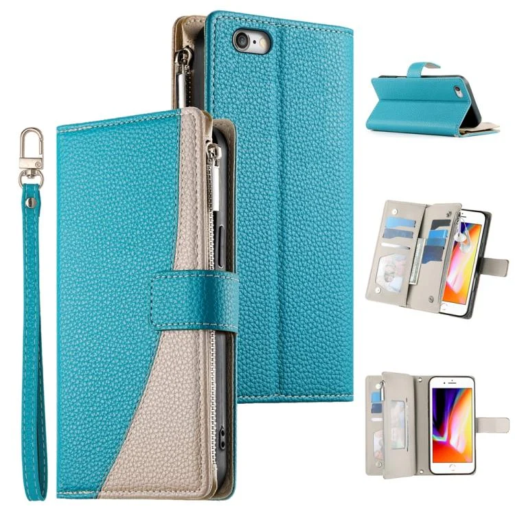 Stitching Multi-card Zipper Wallet Leather Phone Case with Short Strap, For iPhone 8 Plus / 7 Plus