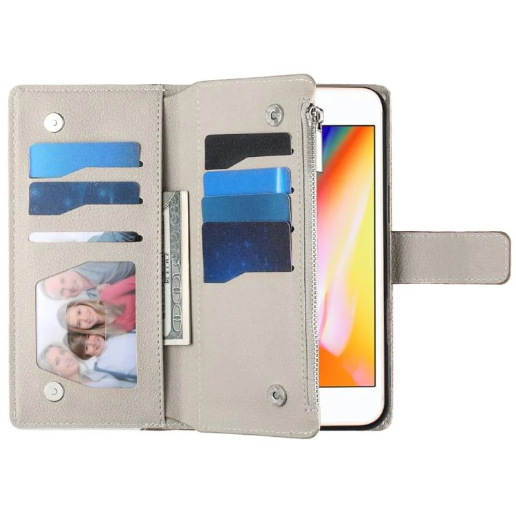 EDA008188924A_3.webp Stitching Multi-card Zipper Wallet Leather Phone Case with Short Strap, For iPhone 8 Plus / 7 Plus - Image 4