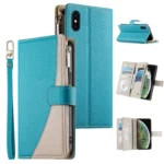 Stitching Multi-card Zipper Wallet Leather Phone Case with Short Strap, For iPhone X / XS, For iPhone XR, For iPhone XS Max