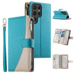 Stitching Multi-card Zipper Wallet Leather Phone Case with Short Strap, For Samsung Galaxy S25 Ultra 5G, For Samsung Galaxy S24 FE 5G, For Samsung Galaxy S24 Ultra 5G
