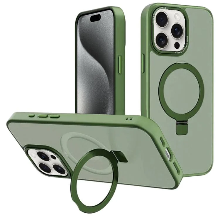 Kalebol Metal Lens Frame MagSafe Holder Frosted PC Phone Case, For iPhone 15 Pro Max, For iPhone 15 Pro