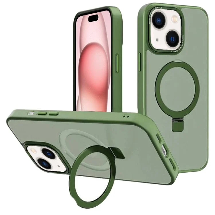 Kalebol Metal Lens Frame MagSafe Holder Frosted PC Phone Case, For iPhone 15 Plus, For iPhone 15