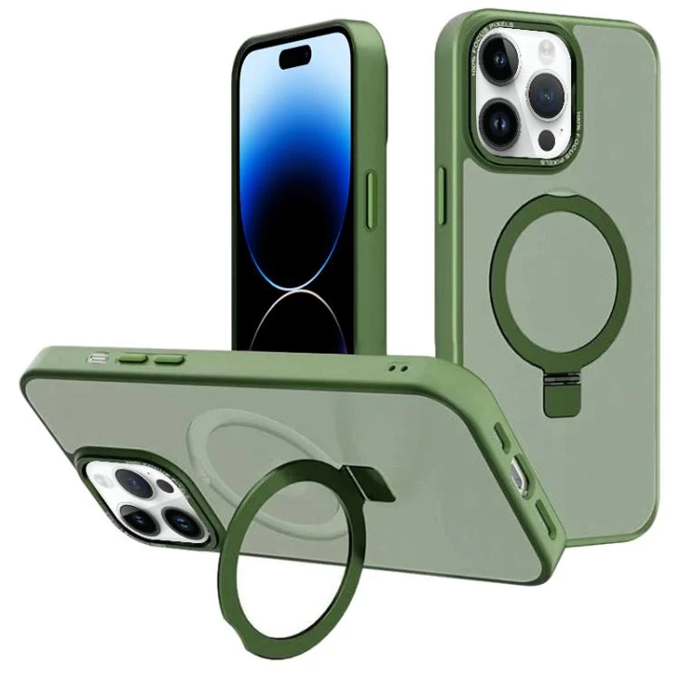 Kalebol Metal Lens Frame MagSafe Holder Frosted PC Phone Case, For iPhone 14 Pro, For iPhone 14 Pro Max