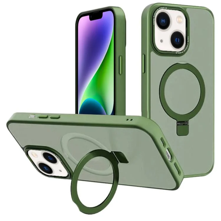 Kalebol Metal Lens Frame MagSafe Holder Frosted PC Phone Case, For iPhone 14 Plus, For iPhone 14
