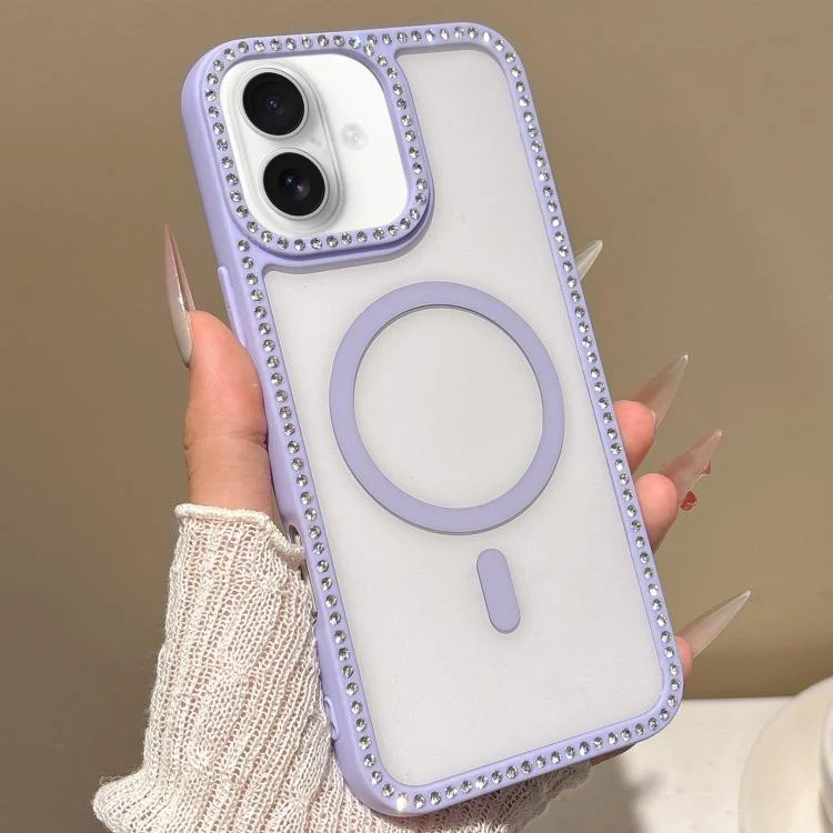 Large Lens Hole Rhinestone Frame MagSafe Phone Case, For iPhone 16, For iPhone 15 Pro Max, For iPhone 15 Pro