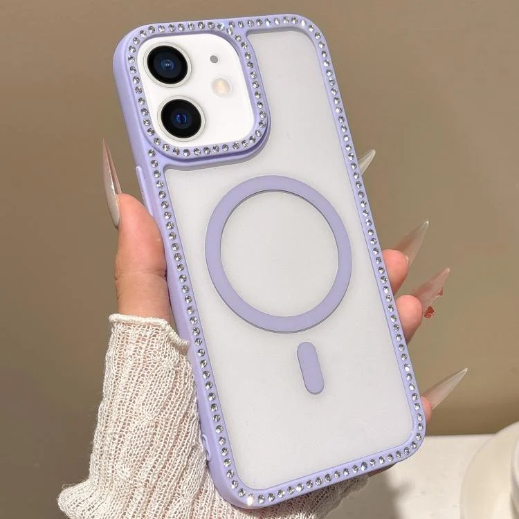 Large Lens Hole Rhinestone Frame MagSafe Phone Case, For iPhone 11