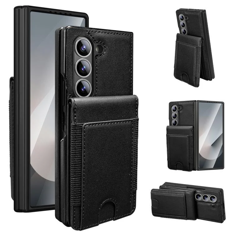 Folding Card Holder Tempered Film Integrated Leather Phone Case, For Samsung Galaxy Z Fold7, For Samsung Galaxy Z Fold6