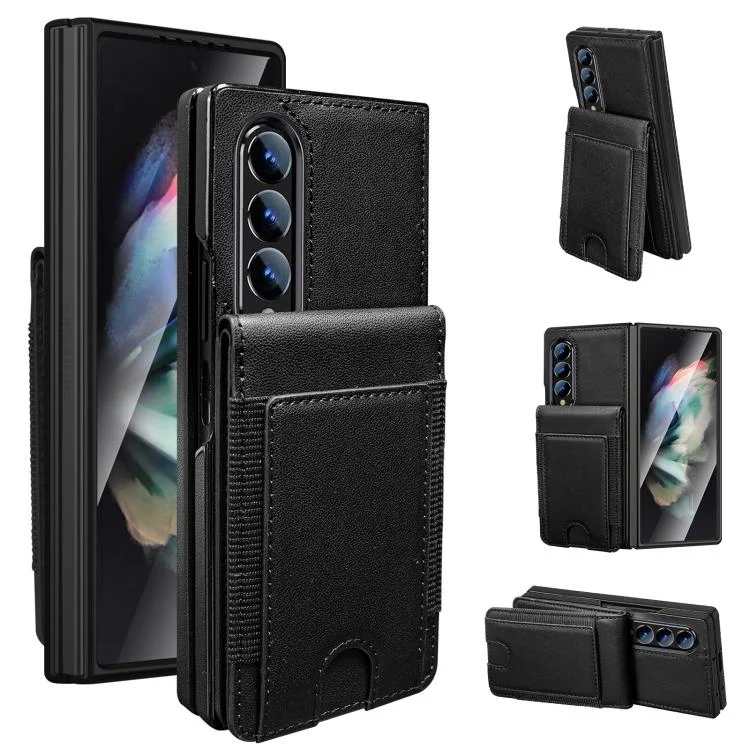 Folding Card Holder Tempered Film Integrated Leather Phone Case, For Samsung Galaxy Z Fold3