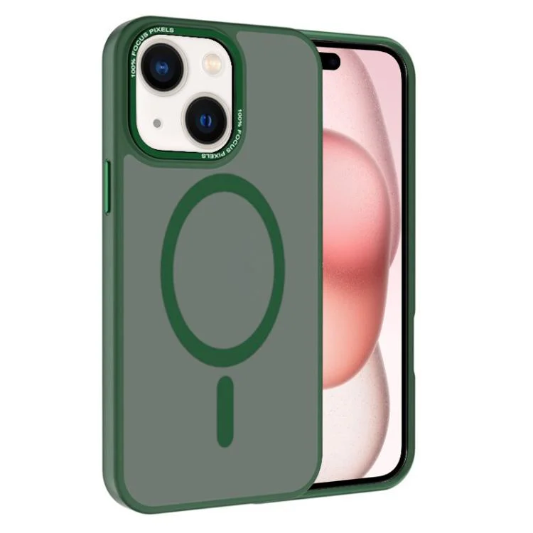 Kalebol Metal Lens Frame MagSafe Frosted PC Phone Case, For iPhone 15 Plus, For iPhone 15