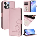 Litter Panda Embossing RFID Leather Phone Case with Lanyard, For iPhone 15 Pro Max, For iPhone 15 Pro, For iPhone 15 Plus