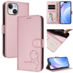 Litter Panda Embossing RFID Leather Phone Case with Lanyard, For iPhone 15, For iPhone 14 Plus, For iPhone 14 / 13