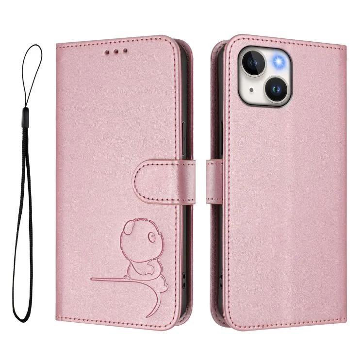 EDA008247109A_1.webp Litter Panda Embossing RFID Leather Phone Case with Lanyard, For iPhone 15, For iPhone 14 Plus, For iPhone 14 / 13 - Image 2